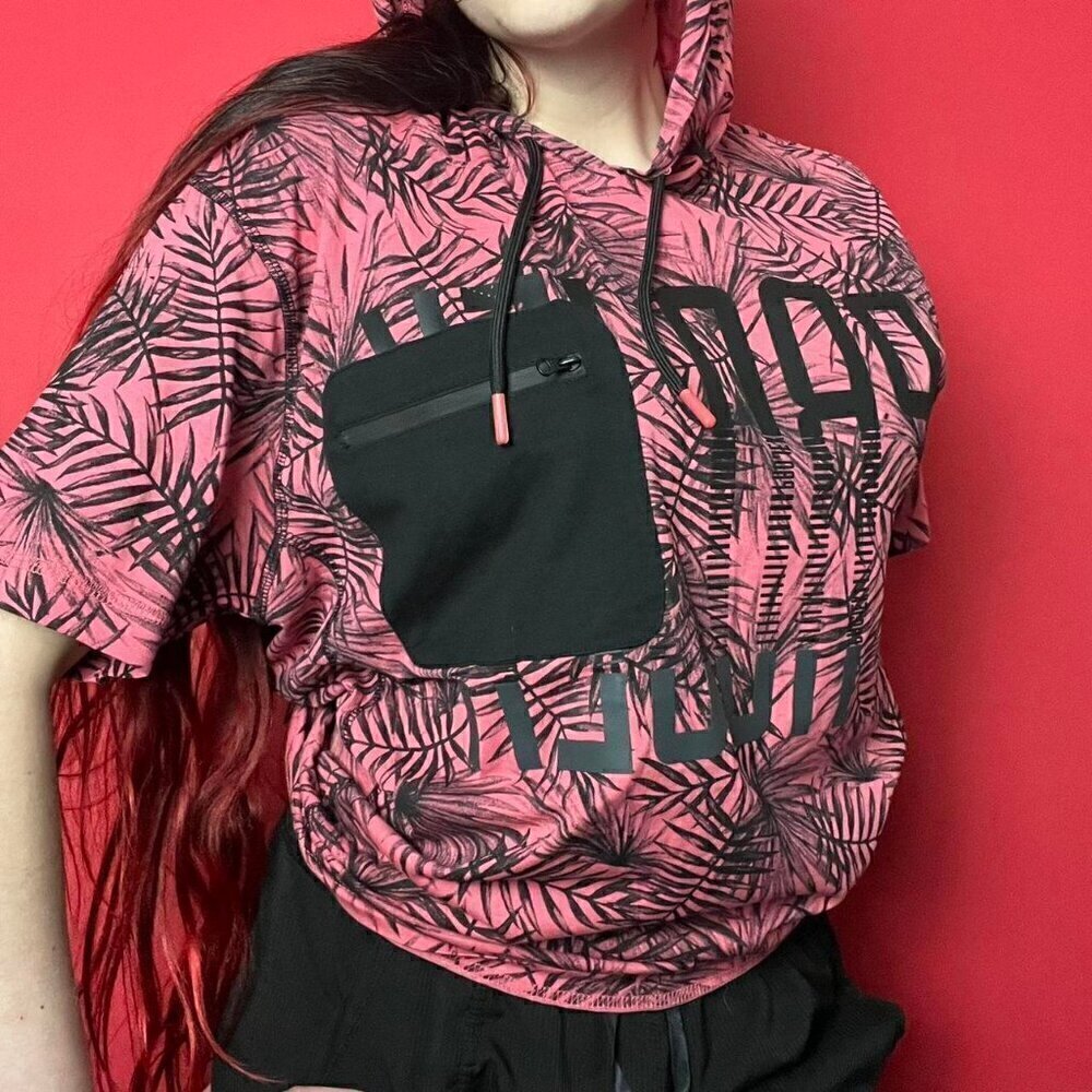 Black and pink mid sleeve floral athletic hoodie top